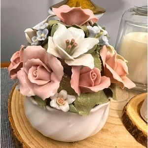 The Suberto Collection Music Box Porcelain Roses Ice Castle see chips all Pics.